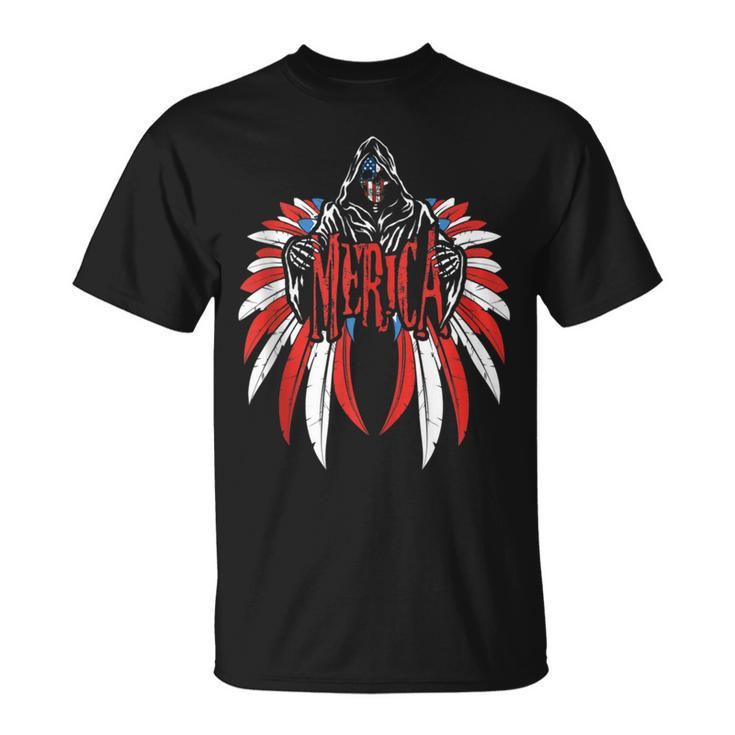 Merica Skull Freedom Wings American Flag 4Th Of July  Freedom Funny Gifts Unisex T-Shirt