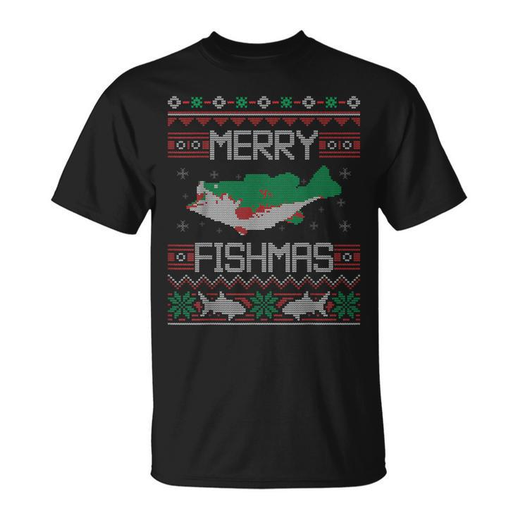 Merry Fishmas Fishing Dad Fish Angler Ugly Christmas Sweater T-Shirt