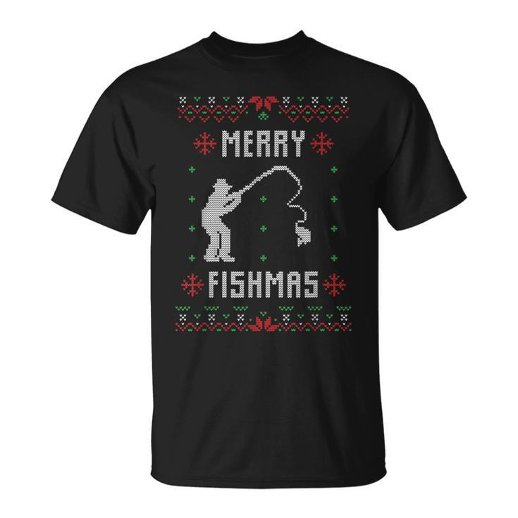 Merry Fishmas Fisherman Ugly Christmas Sweater T-Shirt