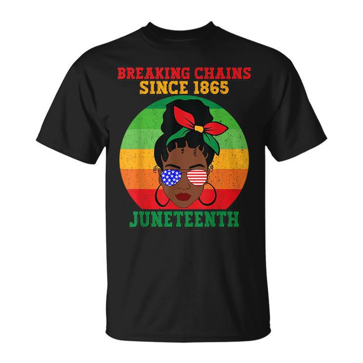 Messy Bun Junenth Breaking Chains Bandana Afro Sunglasses  Unisex T-Shirt