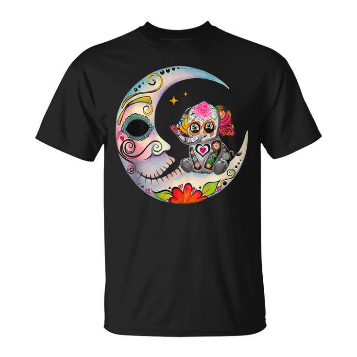Mexican Sugar Skull Elephant Moon Dia De Muertos Halloween T-Shirt