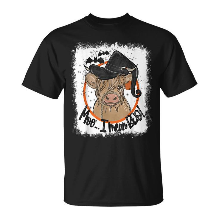 Moo I Mean Boo Ghost Witch Cow Bleached Halloween T-Shirt