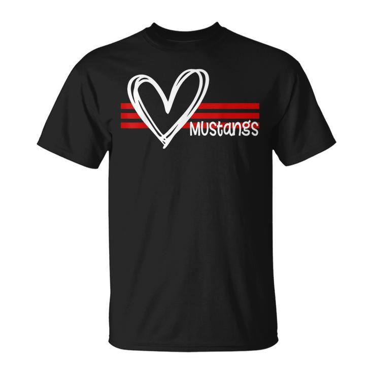 Mustangs Pride Sport Team School Spirit Red Heart T-Shirt