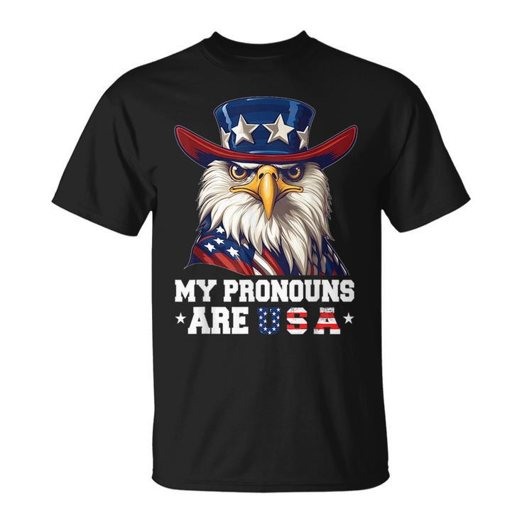 My Pronouns Are Usa Funny Eagle 4Th Of July American Gift For Mens Unisex T-Shirt