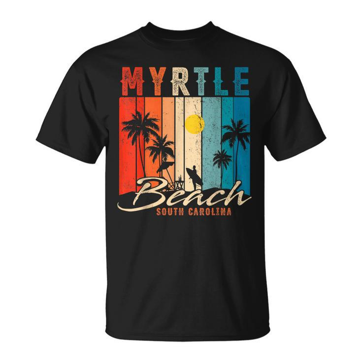 Myrtle Beach Vintage Summer Vacation Palm Trees Sunset Unisex T-Shirt