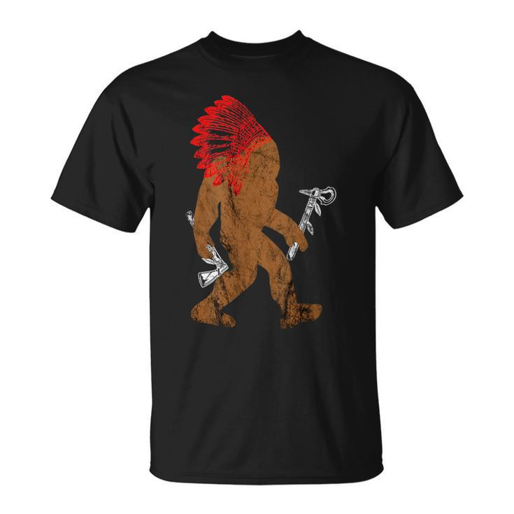 Native American Bigfoot Indian Chief Sasquatch Headdress  Unisex T-Shirt