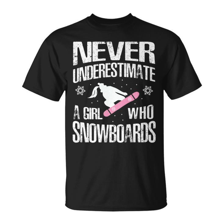 Never Underestimate A Snowboard Girl Funny Snowboarding Gift Unisex T-Shirt