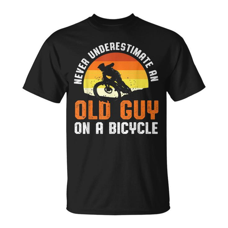 Never Underestimate An Old Guy On A Bicycle Funny Riders Dad Unisex T-Shirt