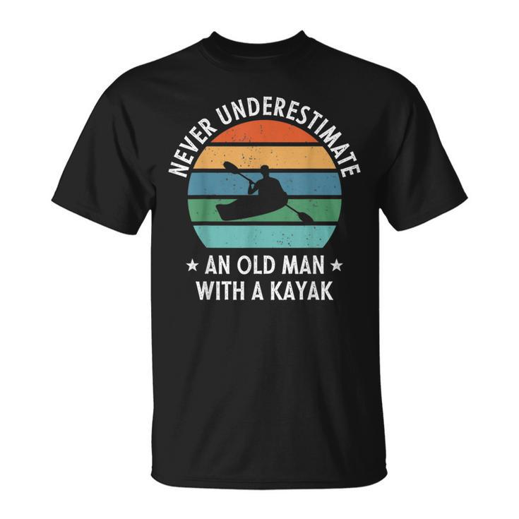 Never Underestimate An Old Man With A Kayak Retro Vintage Unisex T-Shirt