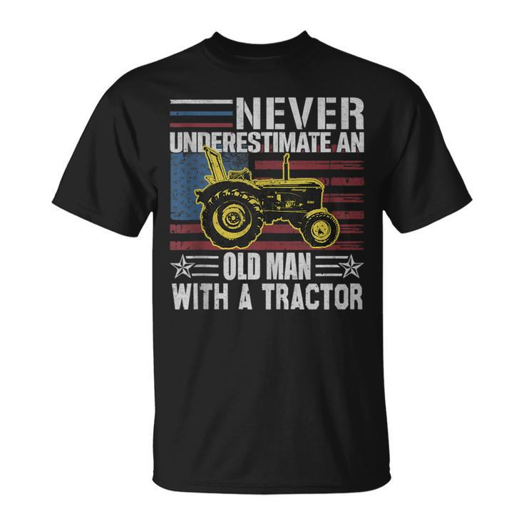 Never Underestimate An Old Man With A Tractor Funny Farming Unisex T-Shirt