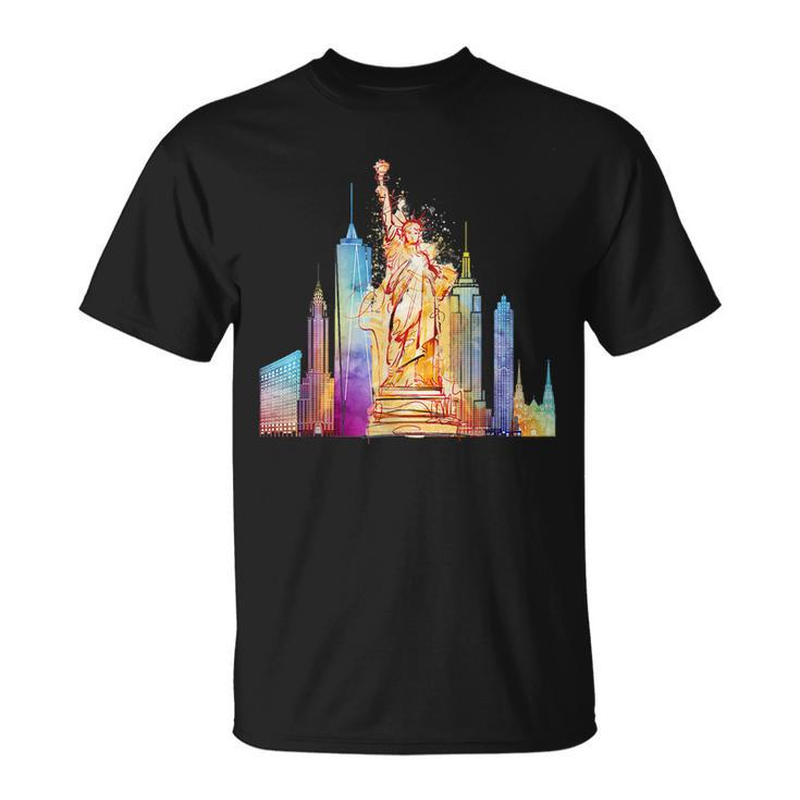 New York City Nyc Retro Watercolor Statue Of Liberty Ny City  Unisex T-Shirt