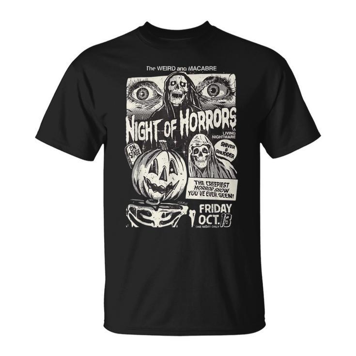 Night Of Horrors Vintage Scary Movie Graphic T-Shirt