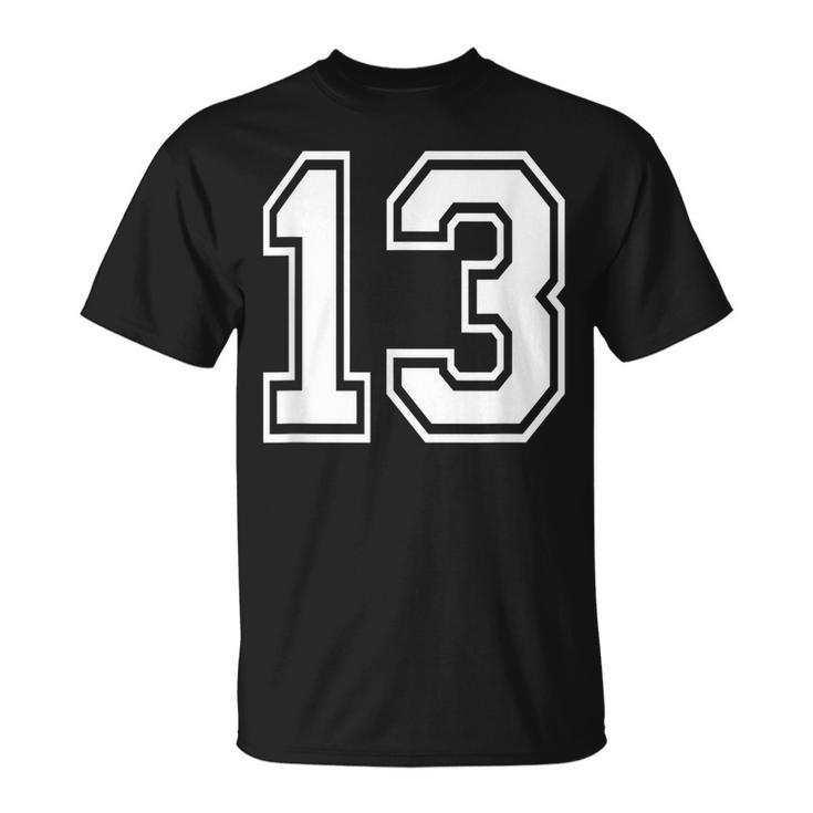 Number 13 Varsity Sports Team Jersey 13Th Birthday 13 Years T-Shirt