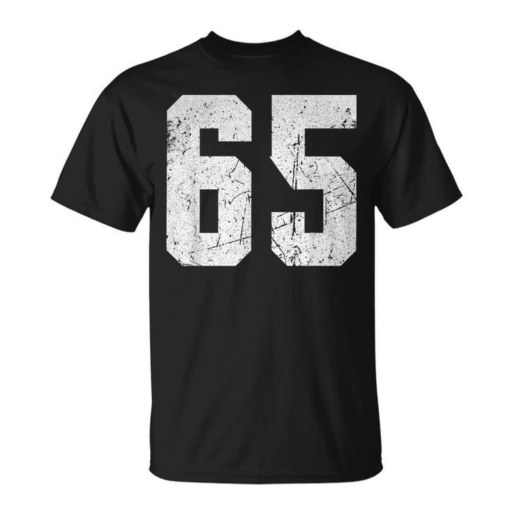 Number 65 Sport Jersey Birthday Age Lucky No White Vintage  Unisex T-Shirt