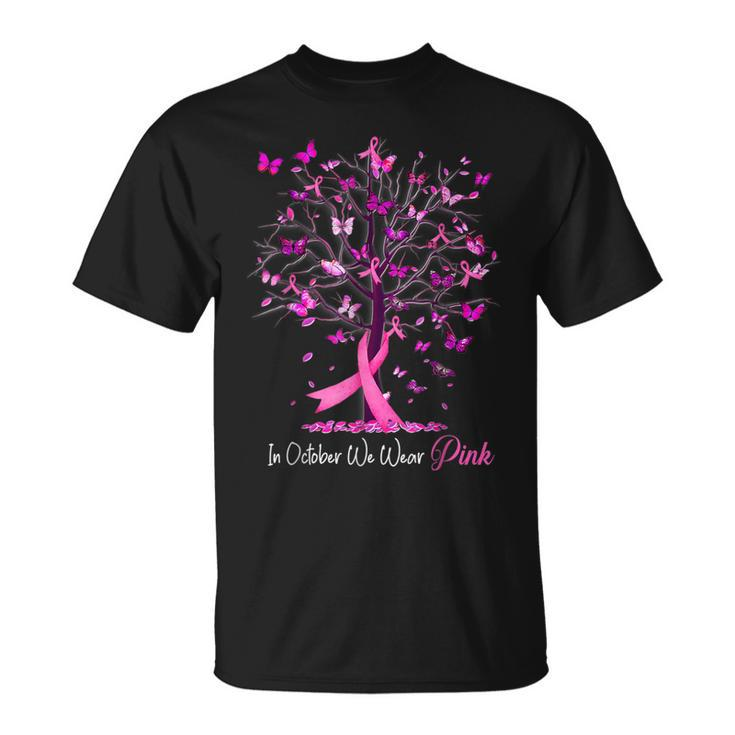 In October We Wear Pink Tree Breast Cancer Awareness T-Shirt