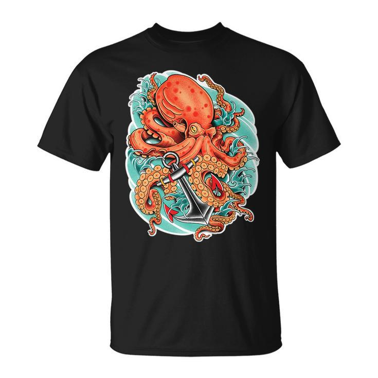 Octopus And Anchor Nautical Tattoo   Unisex T-Shirt