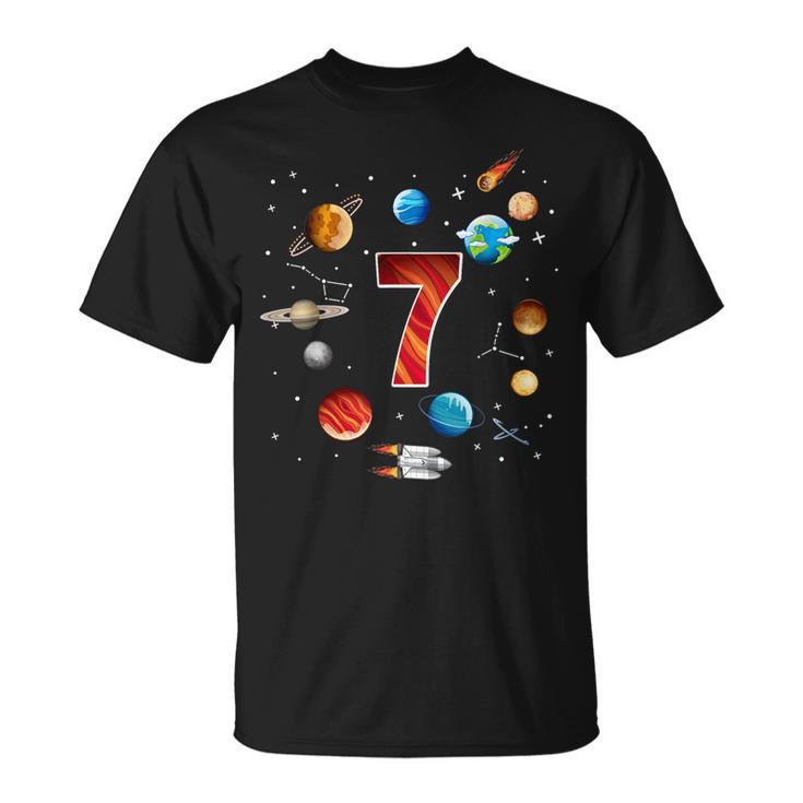 Outer Space 7 Years Old 7Th Birthday Boys Planets Astronaut  Unisex T-Shirt