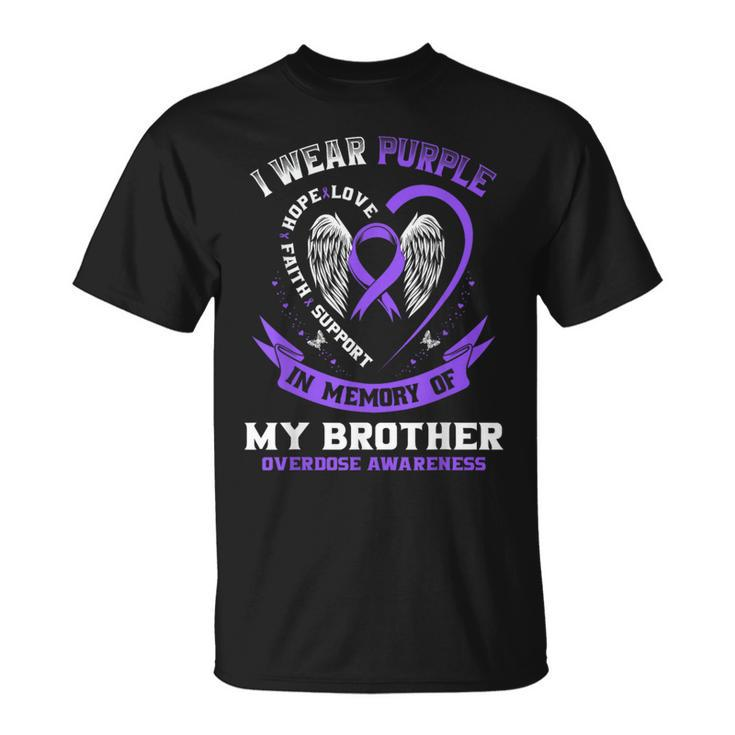 Overdose Awareness In Memory Of Brother Purple Ribbon T-Shirt