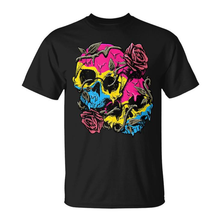 Pansexual Pride Pan Flag Skull Roses Subtle Lgbtq Unisex T-Shirt