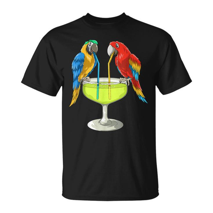Parrots Drinking Margarita Hawaiian Vacation Beach Party T-Shirt