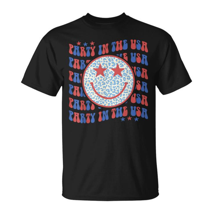 Party In The Usa Happy Face Leopard Pattern 4Th Of July Unisex T-Shirt