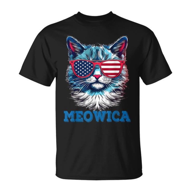 Patriotic Cat Sunglasses American Flag 4Th Of July Meowica  Unisex T-Shirt