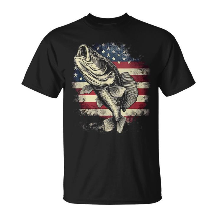 Patriotic Fishing 4Th Of July Men American Flag Bass Fishing  Unisex T-Shirt