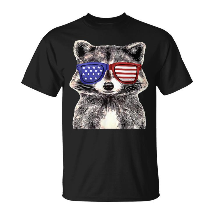 Patriotic Raccoon Wearing Usa Flag Glassess 4Th Of July Unisex T-Shirt