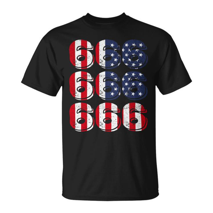 Patriotic Satan American Flag Occult Pentagram Baphomet 666 Unisex T-Shirt