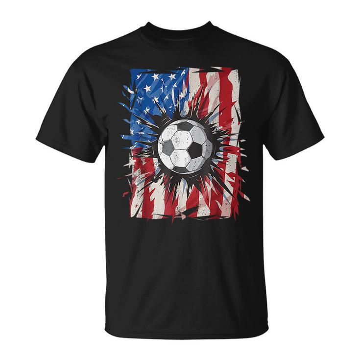 Patriotic Soccer 4Th Of July Men Usa American Flag Boys  Unisex T-Shirt