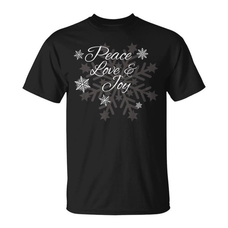 Peace Love & Joy Holiday Season Snowflake Themed X-Mas T-Shirt
