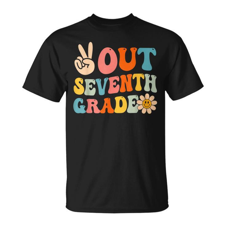 Peace Out 7Th Grade Graduation Last Day Of School Groovy  Unisex T-Shirt