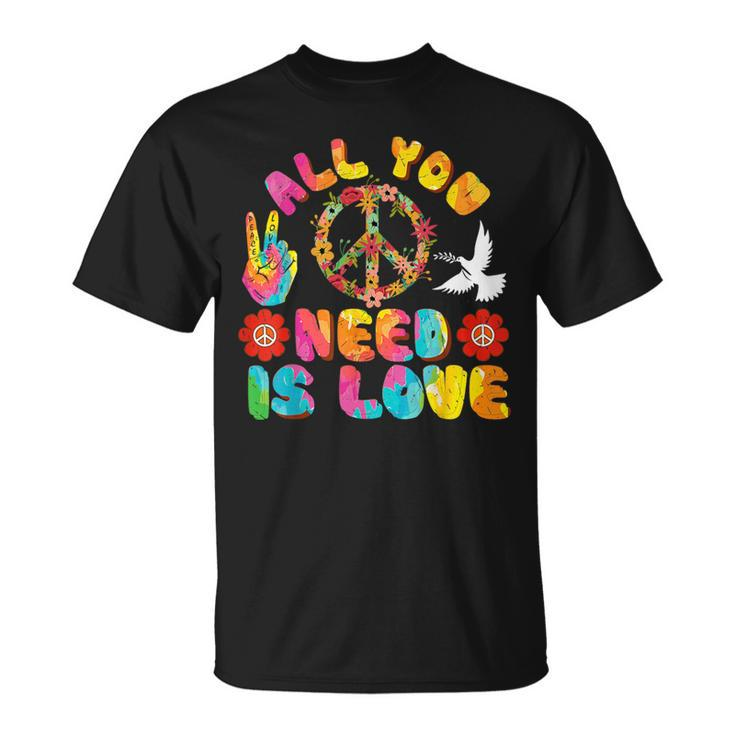 Peace Sign Love 60S 70S 80S Costume Hippie Retro Halloween T-Shirt