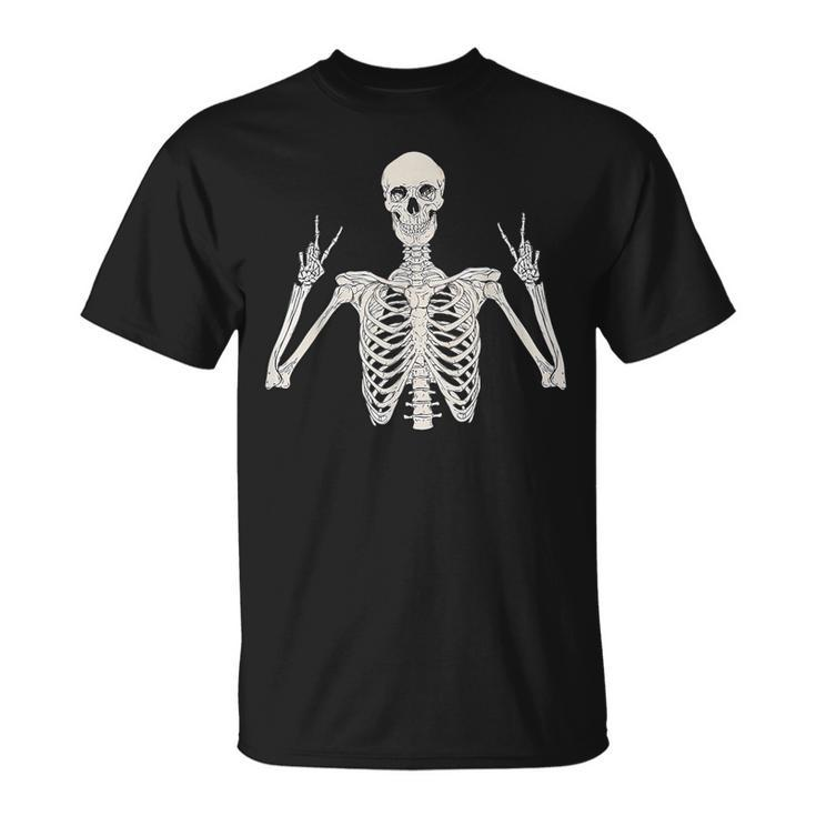 Peace Sign Skeleton Hand On Costume Halloween T-Shirt