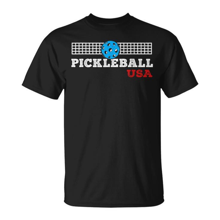 Pickleball Support The Team Pickleball Player Usa Flag T-Shirt