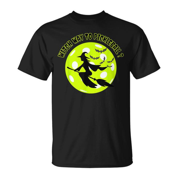 Pickleball Witch On Broom Pickleball Players Halloween T-Shirt