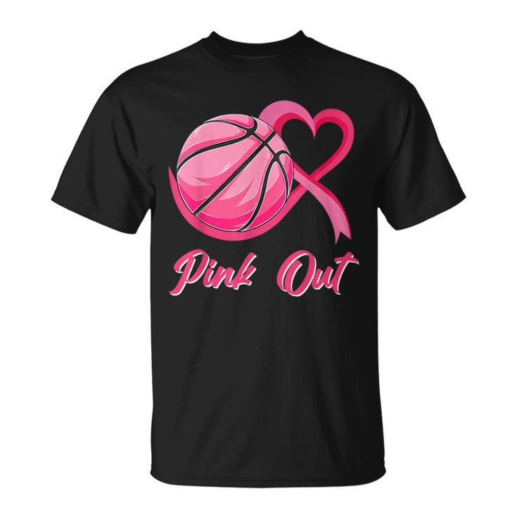 Pink Out Basketball Breast Cancer Awareness Pink Ribbon T-Shirt