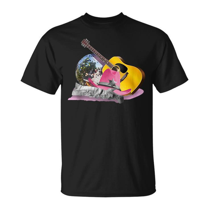 Pink Cowgirl Cowboy Hat Disco Ball Boots Guitar  Guitar Funny Gifts Unisex T-Shirt