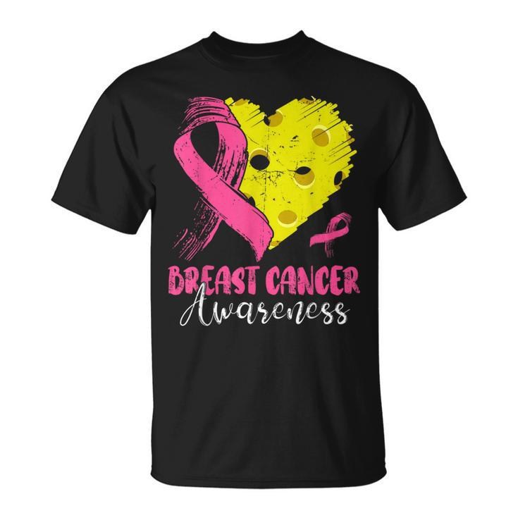 Pink Ribbon & Pickleball Ball Heart Breast Cancer Warrior T-Shirt