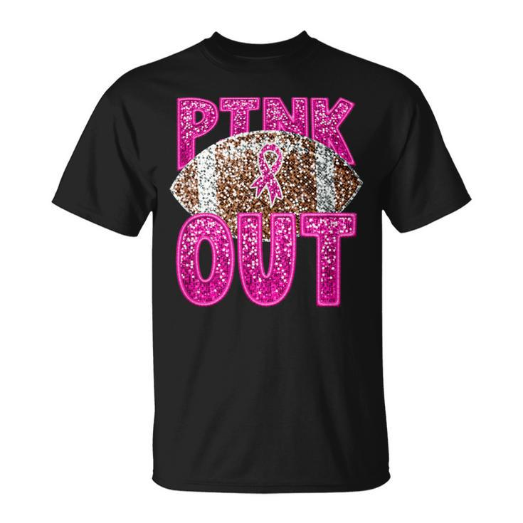 Pink Ribbon Breast Cancer Awareness Football Pink Out T-Shirt