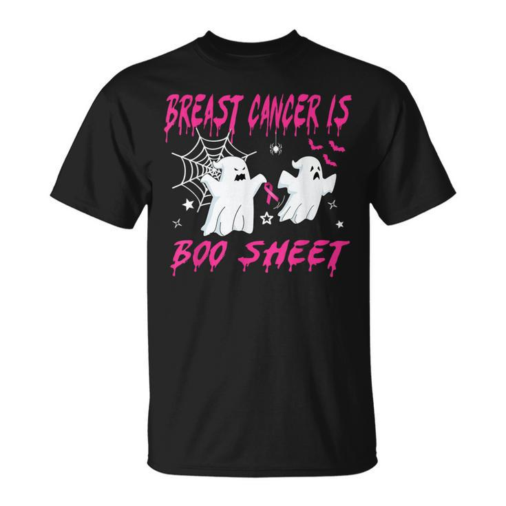 Pink Ribbon Halloween Breast Cancer Warrior Is Boo Sheet T-Shirt