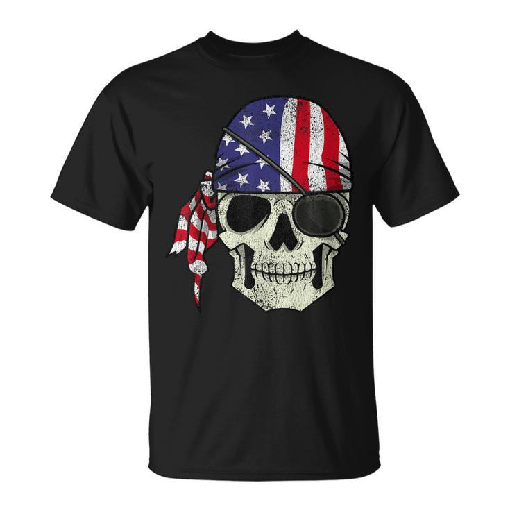 Pirate 4Th Of July Men Distressed Usa Skull American Flag Unisex T-Shirt
