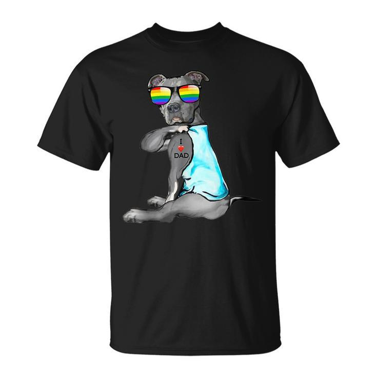 Pitbull Gay Lgbt Pride I Love Dad Tattoo Dog Pitbull Gift  Unisex T-Shirt