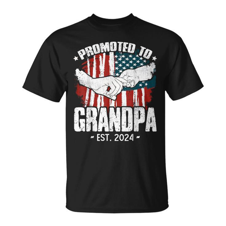 Promoted To Grandpa Est 2024 Patriotic Grandpa Fathers Day T-Shirt