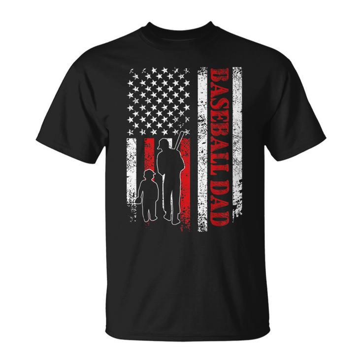 Proud Baseball Dad American Flag Sports Unisex T-Shirt