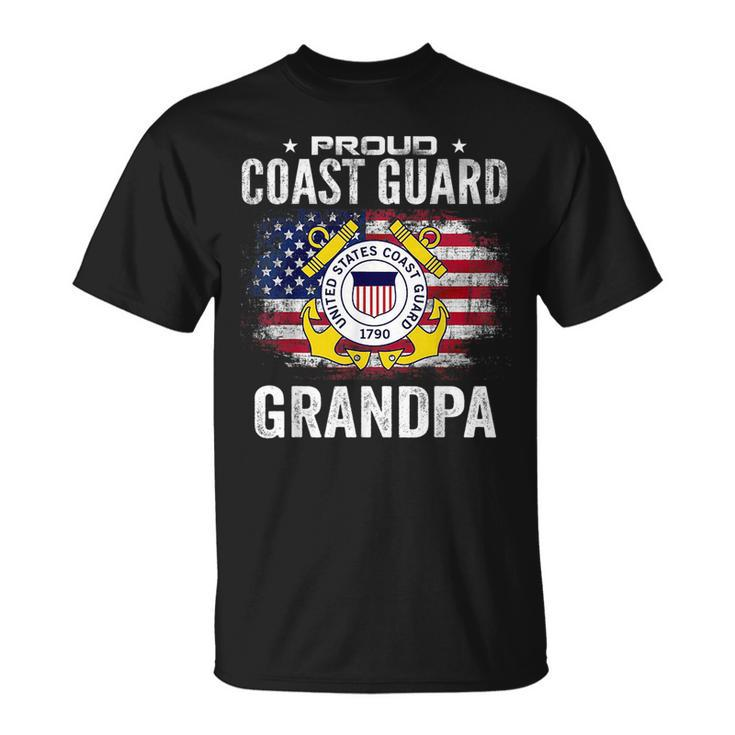 Proud Coast Guard Grandpa With American Flag Gift Veteran Veteran Funny Gifts Unisex T-Shirt