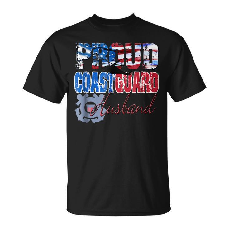 Proud Coast Guard Husband Patriotic Usa Flag  Men Patriotic Funny Gifts Unisex T-Shirt