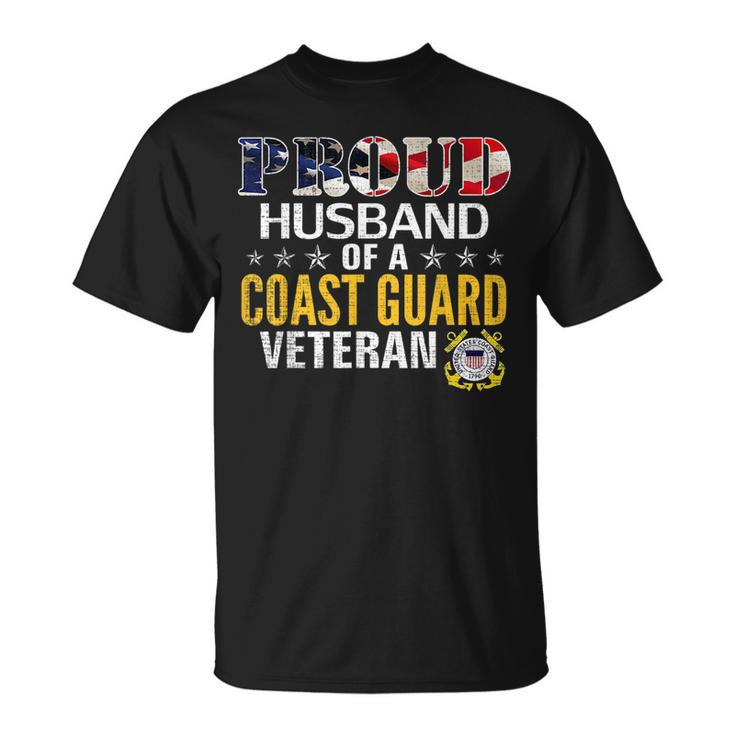 Proud Husband Of A Coast Guard Veteran With American Flag Veteran Funny Gifts Unisex T-Shirt