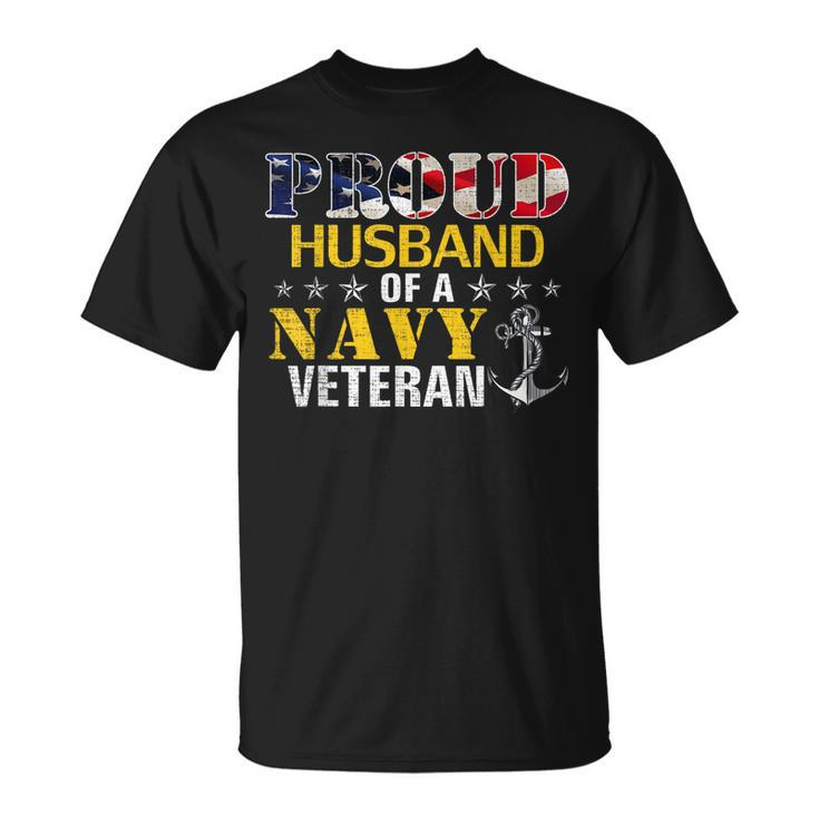 Proud Husband Of A Navy Veteran With American Flag Gift  Unisex T-Shirt