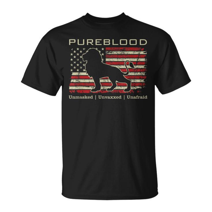 Pureblood Movement Pureblood Medical Freedom Lion Usa Flag T-Shirt